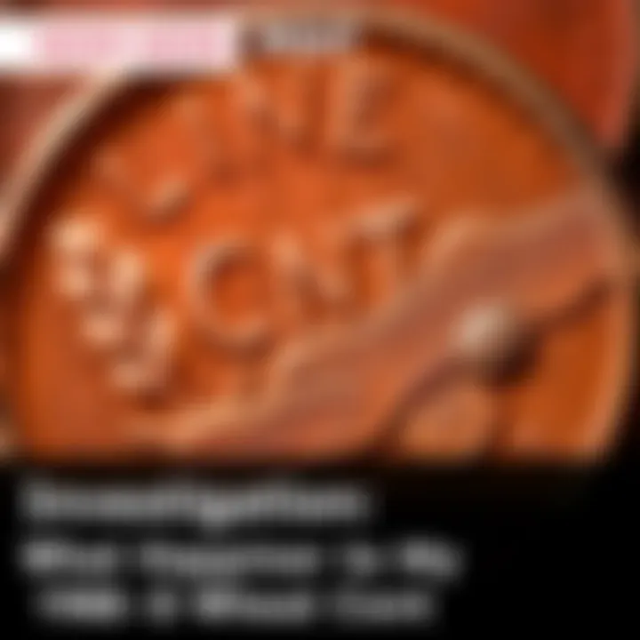 A close-up view of a 1958-D Wheat Cent showing unusual markings, with one side displaying potential die cracks and other signs of possible knife damage.