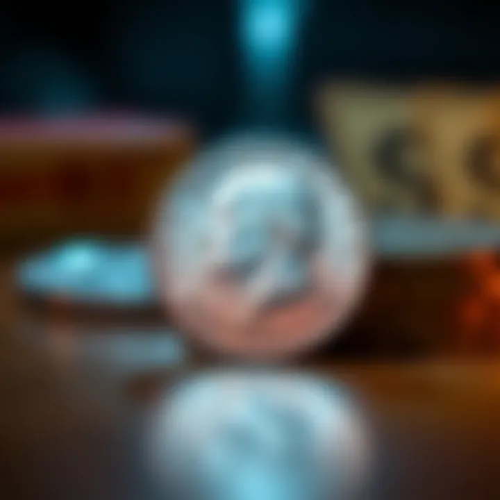 A close-up view of a 1971 half dollar coin without a mint mark, displayed on a wooden surface with soft lighting.