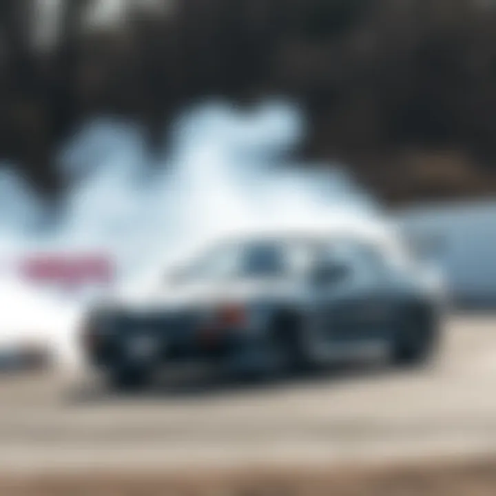 A 240SX car drifting on the Shimanoyama Drift Circuit with smoke billowing from the tires