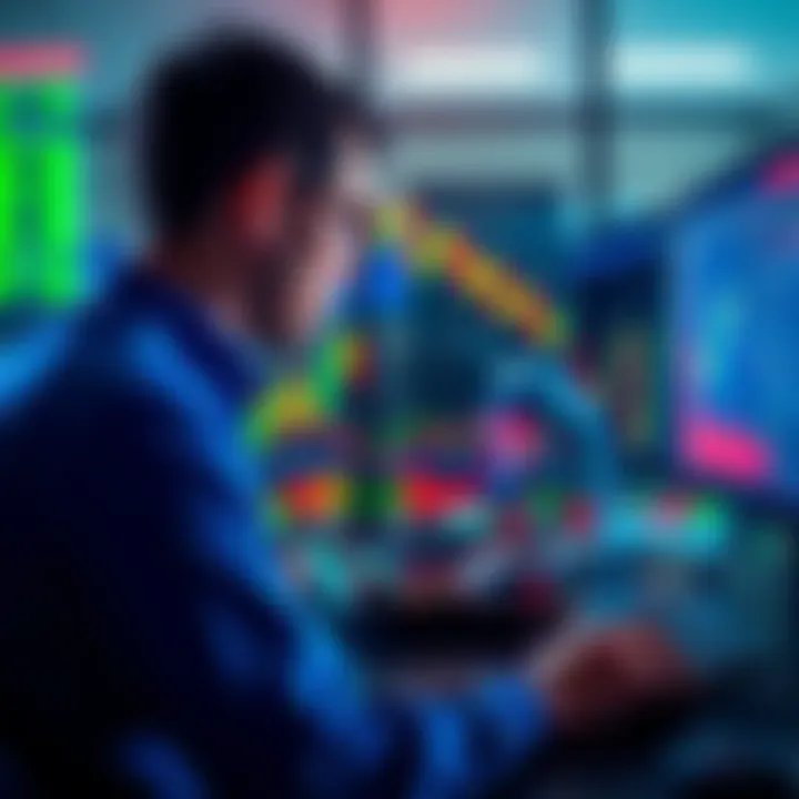 A person analyzing stock charts on a computer screen, reflecting on the pros and cons of 24/7 trading
