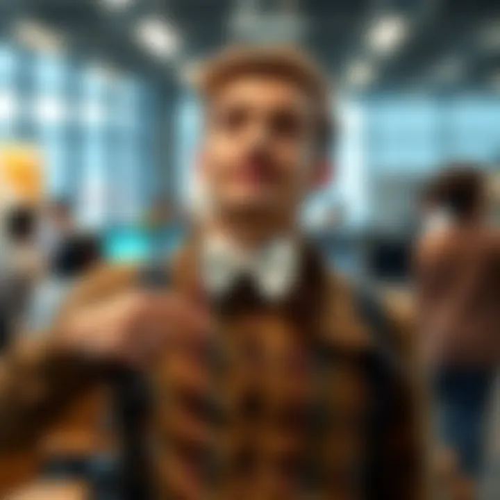 3D Printed Bowtie in Action A deaf developer wearing a 3D-printed bowtie that serves as a speech aid, demonstrating its use in a casual setting