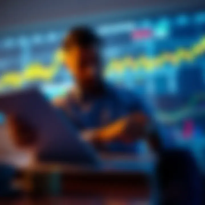 A person analyzing a 401K statement and Bitcoin charts on a laptop.