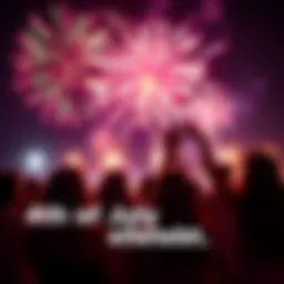 People enjoying fireworks during the 4th of July celebration with SRB participants. Bright colors illuminate the night sky.