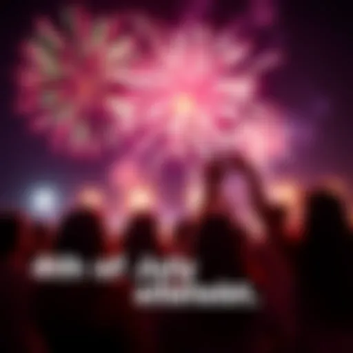 People enjoying fireworks during the 4th of July celebration with SRB participants. Bright colors illuminate the night sky.