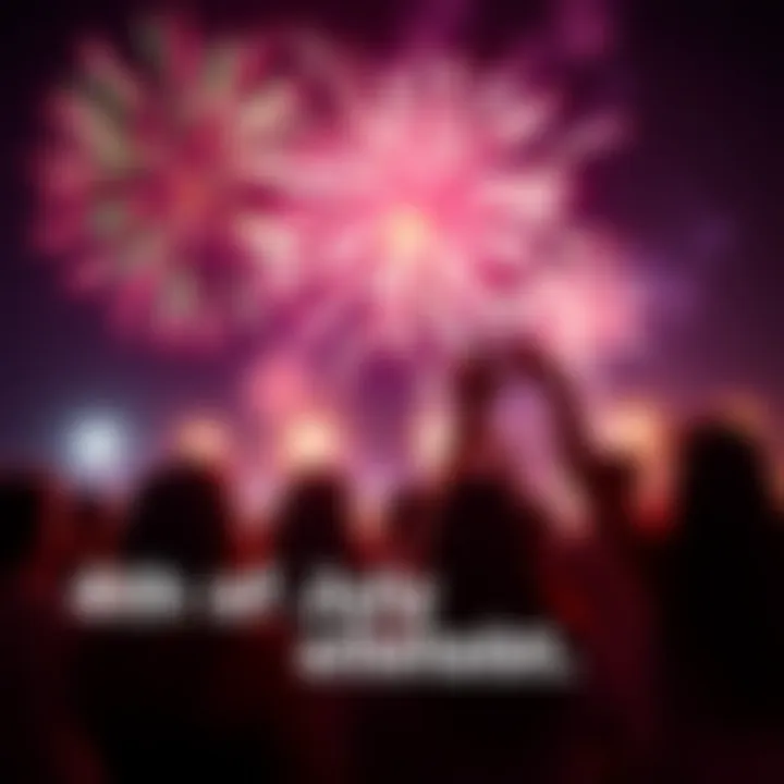 People enjoying fireworks during the 4th of July celebration with SRB participants. Bright colors illuminate the night sky.