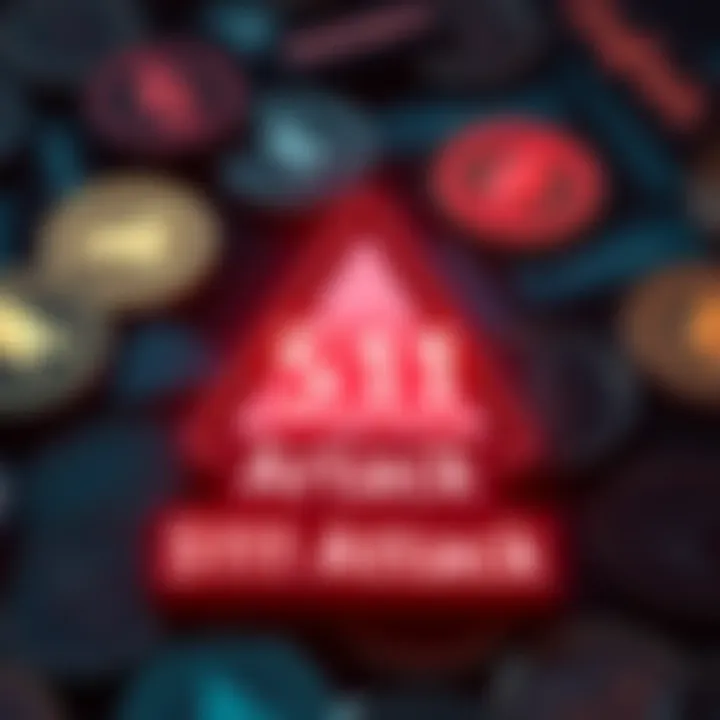 A digital graphic showing a warning symbol with the text '51% Attack' against a background of digital currency icons like Monero.