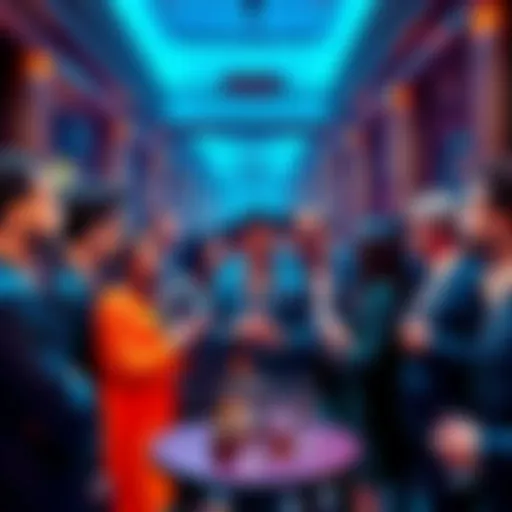 A group of well-dressed individuals networking at a stylish event, showcasing the exclusive atmosphere of the 600 Club.