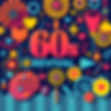 60s Revival Theme Illustration Colorful 60s-inspired patterns and symbols representing the nostalgic trend