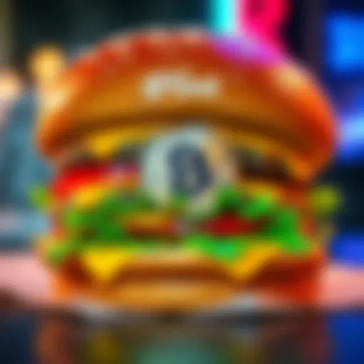 A juicy burger with a price tag of 99 cents, representing the potential value of Bitcoin