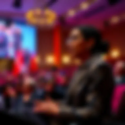 AOC addressing the audience at the Munich Security Conference, discussing socio-economic issues