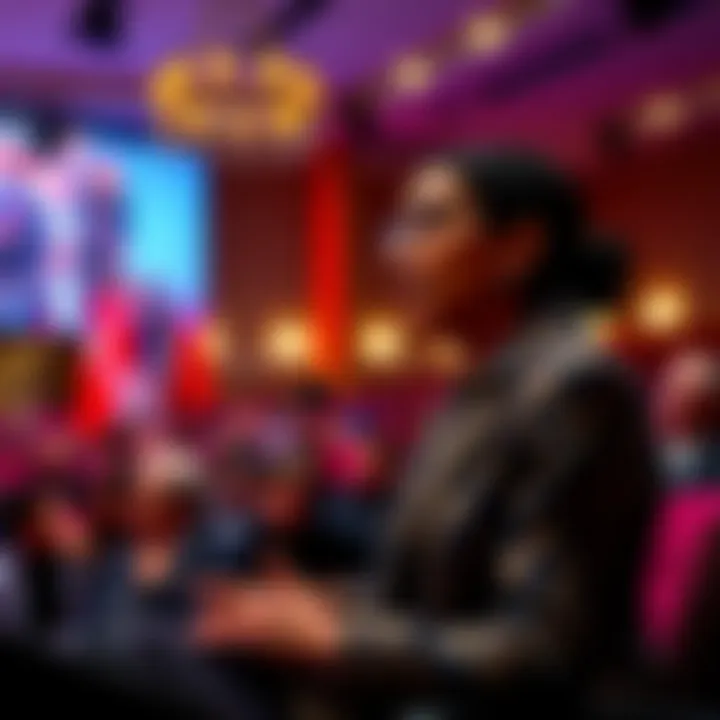 AOC addressing the audience at the Munich Security Conference, discussing socio-economic issues