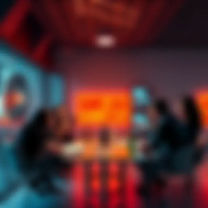 A group of people engaging in a discussion about cryptocurrency in a modern setting, illustrating the divided opinions on the future of crypto.