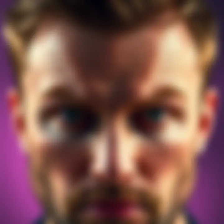 Close-up of Aaron Paul's forehead highlighting its unique shape and features, reflecting his personality.