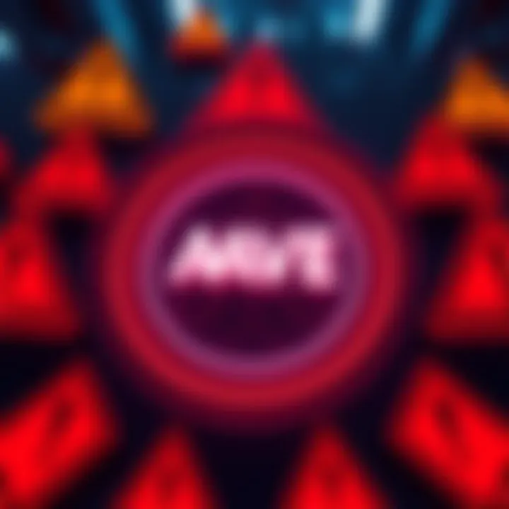AAVE logo surrounded by warning signs representing financial risk