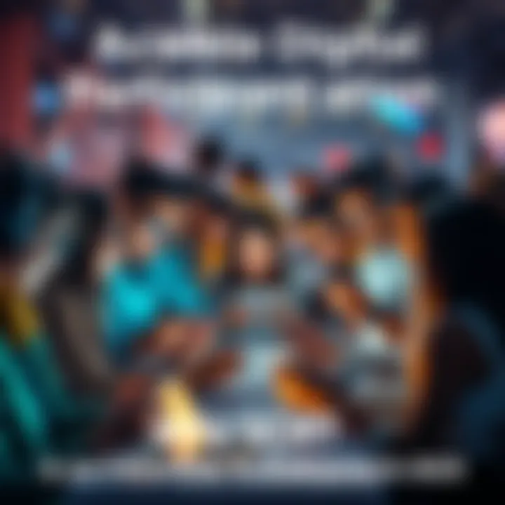 A diverse group of people engaging with digital devices, symbolizing inclusivity in technology