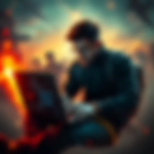 A worried person in Tehran trying to access their Ledger wallet on a laptop amidst war-themed graphics.