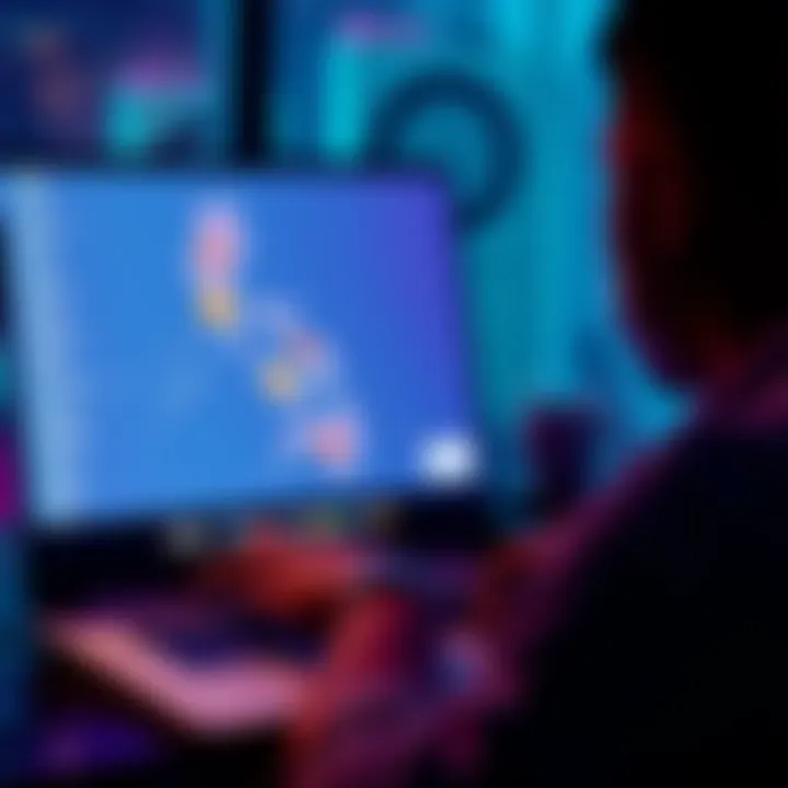 A person looking at a laptop with a map of the Philippines and crypto symbols on the screen