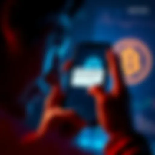 A shocked person looking at a phone screen displaying an account erased message, with a sad expression. The background shows a digital currency symbol fading away.