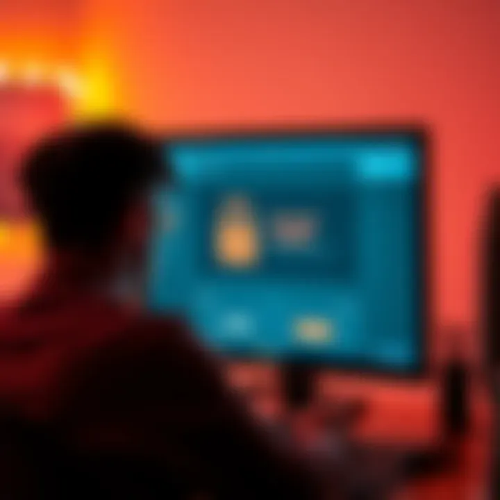 A frustrated customer looking at a computer screen showing an account locked message