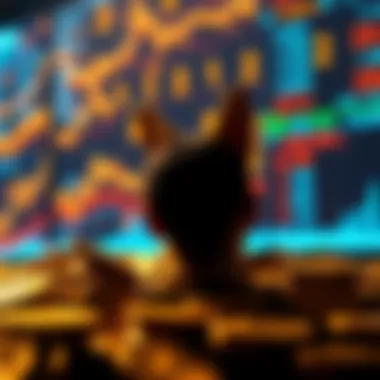 A person looking at a digital display of DOGE coins with a goal of reaching 1 million coins, representing an investment journey.