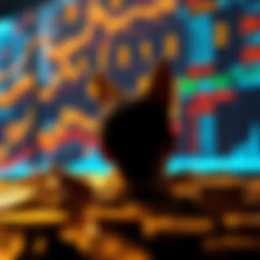 A person looking at a digital display of DOGE coins with a goal of reaching 1 million coins, representing an investment journey.