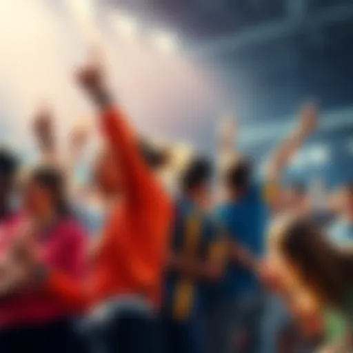 A group of diverse people engaging in various activities, showcasing teamwork and enthusiasm.