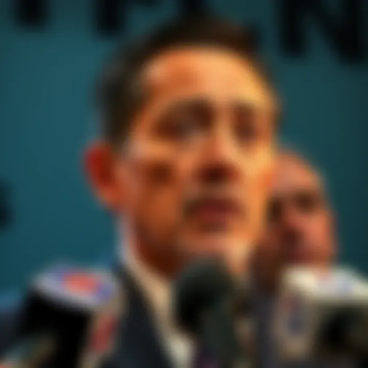 Adam Back speaking at a press event, addressing claims about his identity as Satoshi Nakamoto, with a serious expression.