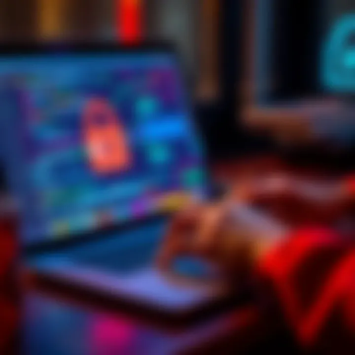 A person typing a passphrase on a laptop with a padlock symbol on the screen, representing online safety measures.