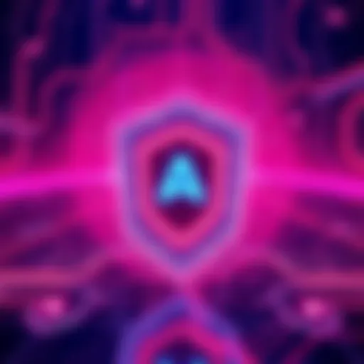 A digital representation of ArcWarden, an AI agent, safeguarding blockchain transactions, with a focus on USDC wallets and security layers, illustrated on a futuristic background.