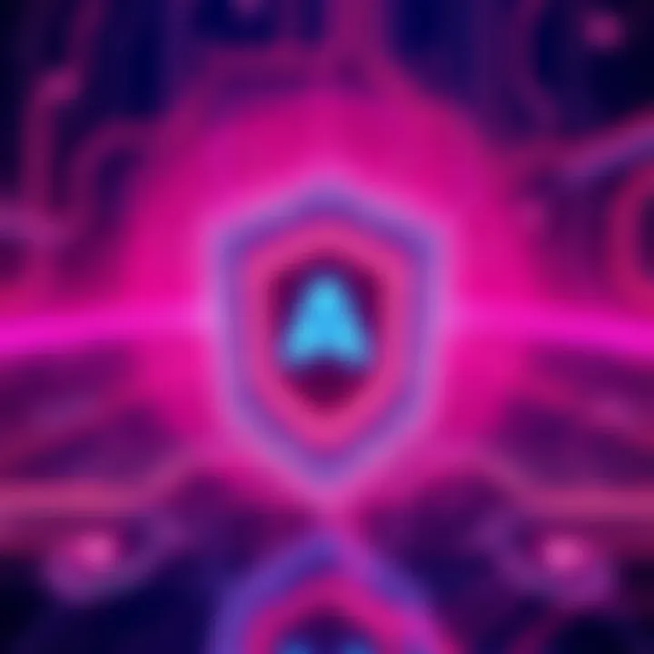 A digital representation of ArcWarden, an AI agent, safeguarding blockchain transactions, with a focus on USDC wallets and security layers, illustrated on a futuristic background.