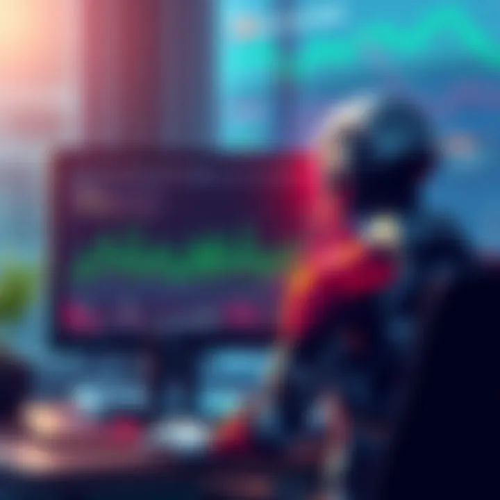 An illustration showing an AI agent overseeing validator nodes on a computer screen, with alert notifications and graphs in the background.