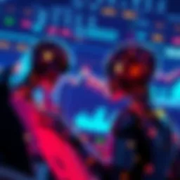 Illustration of AI agents analyzing cryptocurrency data on a digital screen with graphs and charts