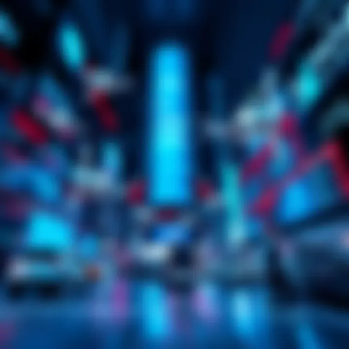 AI Agents in Finance A digital representation of AI agents interacting with Wall Street stock market data and trading screens.