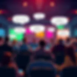 A group of people engaged in a heated discussion about AI art in an online forum setting, with speech bubbles showing mixed reactions.