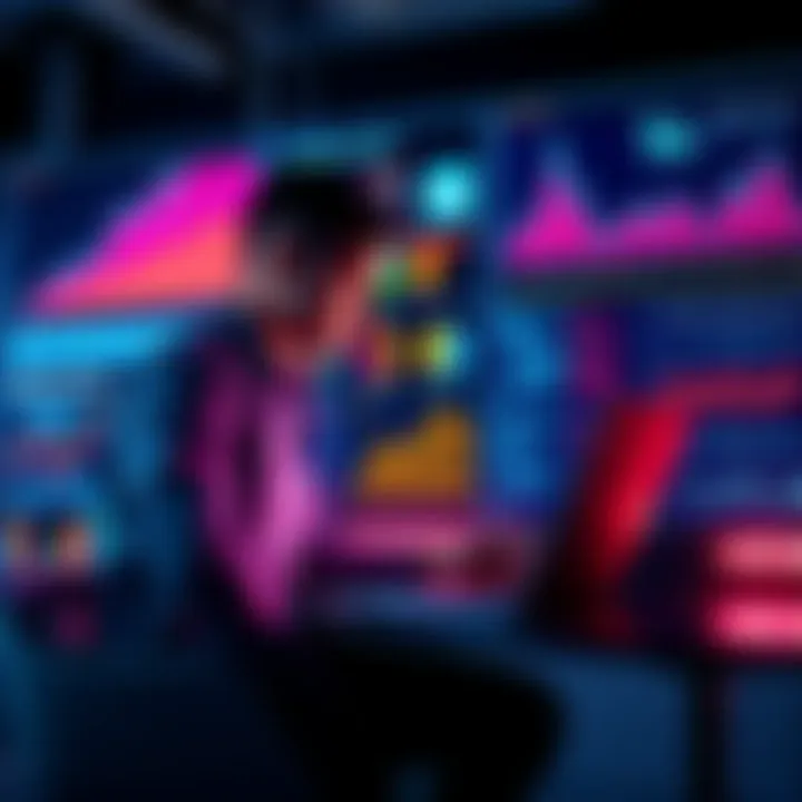 A person analyzing code on a laptop while surrounded by charts and graphs representing smart contract audits