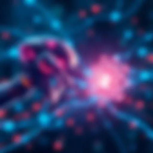 A digital illustration showing AI algorithms and blockchain technology working together, symbolizing accountability and trust in institutions.