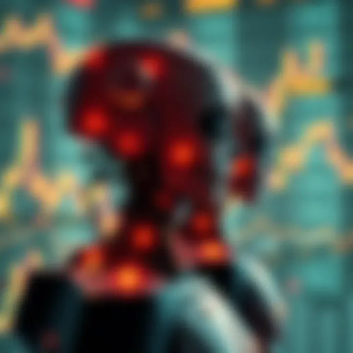 AI Bots Colluding A digital illustration showing multiple AI bots working together on financial graphs, indicating potential market crashes.