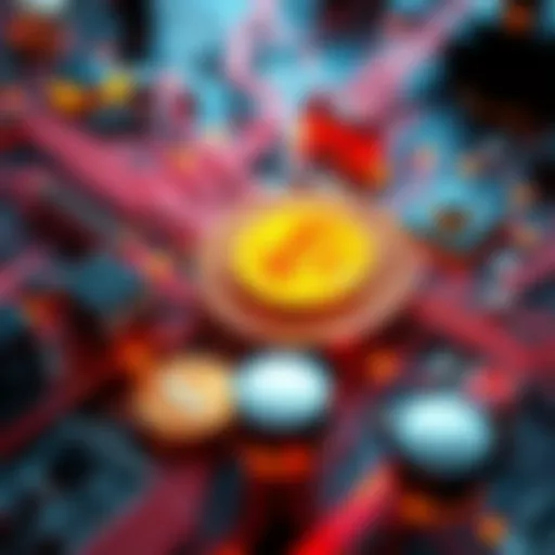 A visual representation of artificial intelligence and cryptocurrency working together, showing computer circuits and digital coins in harmony.