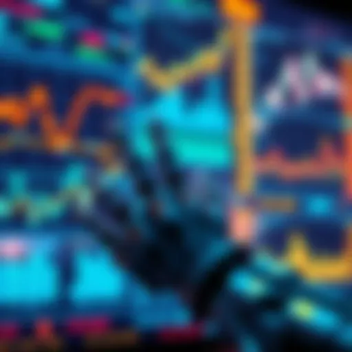 A robotic hand interacting with graphs and market data on a digital screen, representing AI's role in economic analysis.