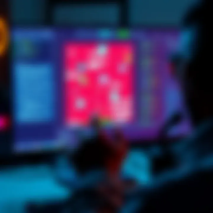 AI game creation interface A user interacting with the Ouroboros AI agent, designing a web3 game on a computer screen with game assets and coding elements visible.