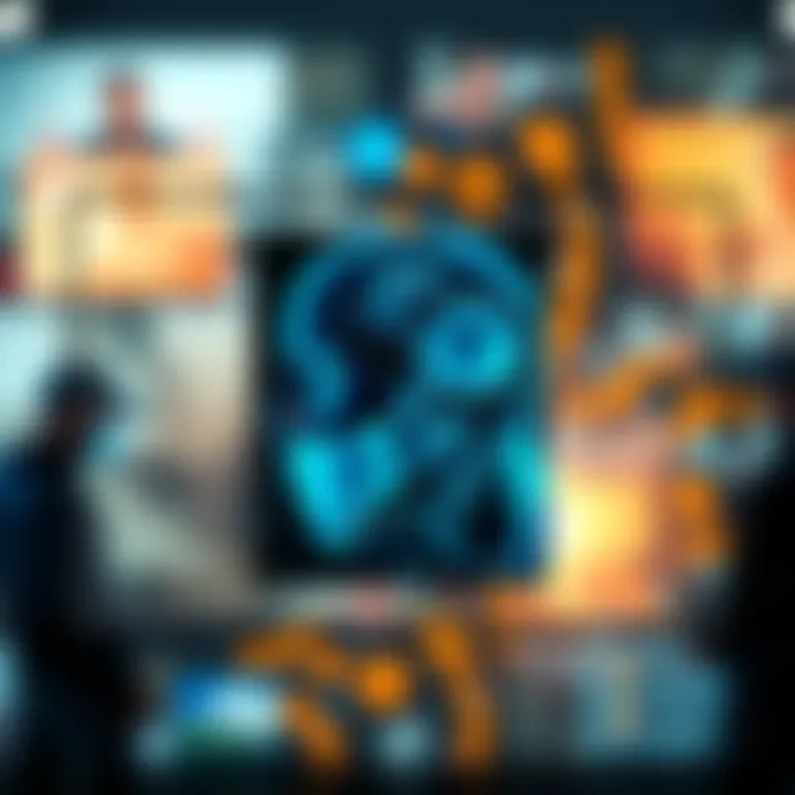 A digital screen displaying a mix of real and AI-generated images, highlighting the contrast between authenticity and deep fakes.