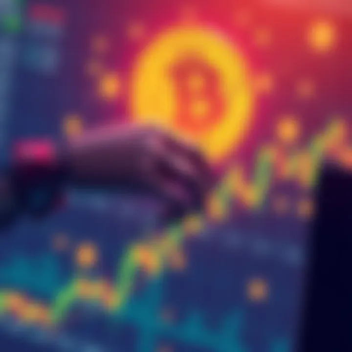 A visual representation of AI technology affecting Bitcoin, showing a robotic hand interacting with digital currency symbols, with a background of a fluctuating crypto chart.