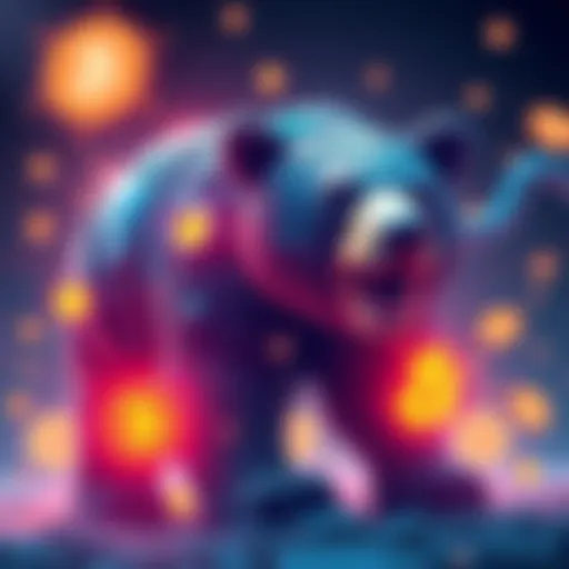 An illustration showing a bear symbolizing a bear market with artificial intelligence elements and Bitcoin icons in the background.