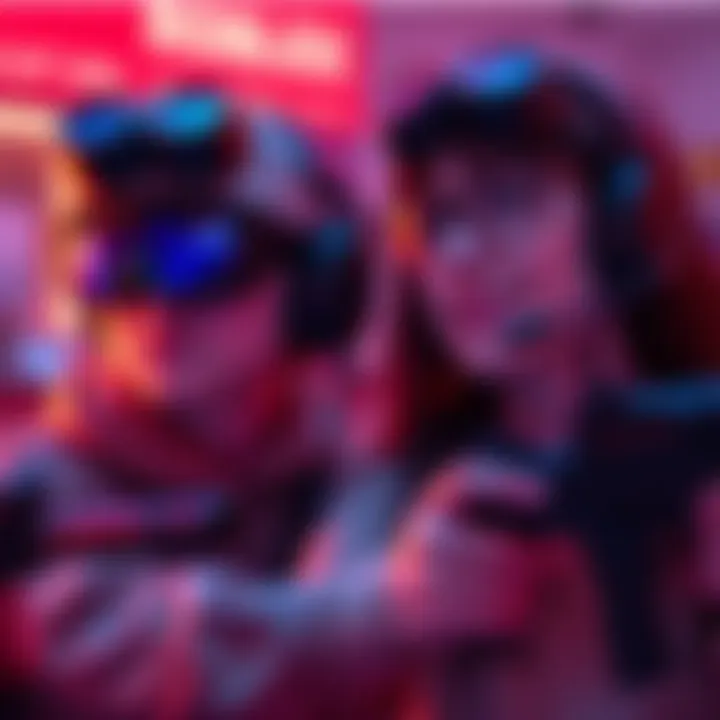An AI mom and her son working together to catch virtual bad guys in Roblox, equipped with gaming gear and focused expressions.
