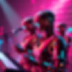 A visual representation of AI musicians with digital tokens, illustrating the concept of trading on a platform.