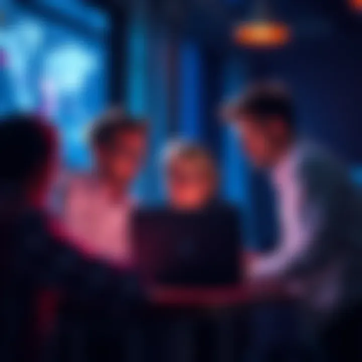 People collaborating over a laptop and discussing AI technology