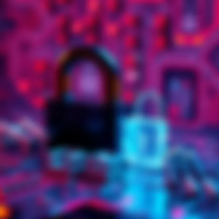 A visual representation of AI and quantum computing technologies working on encrypted private keys, with digital locks symbolizing security in cryptocurrency.