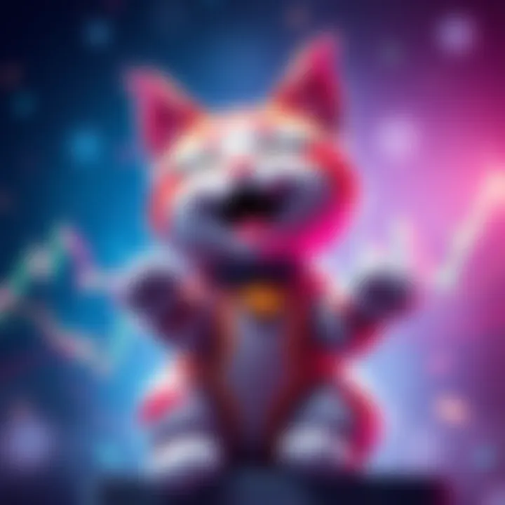 Ai Roaring Kitty excitedly promoting the HOGE cryptocurrency during the Coinbase squeeze, surrounded by market charts