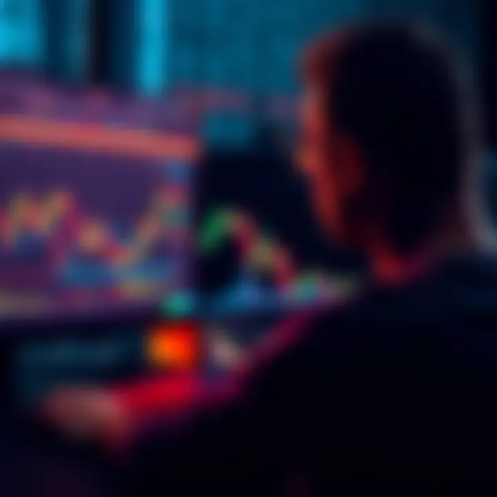 A person looking at trading charts on a computer screen with AI elements highlighted, representing the impact of AI on trading for newcomers.