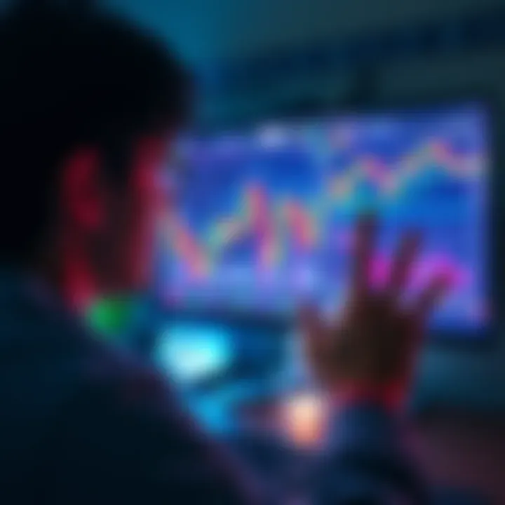 A person looks at a computer screen displaying trading charts and AI algorithms, showing both excitement and concern about the platform's legitimacy.